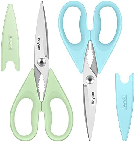 iBayam 8.7" Heavy Duty Kitchen Scissors All Purpose 2-Pack –Pistachio/Blue by iBayamDirect