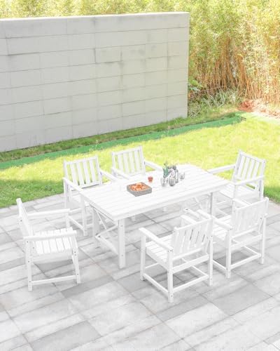 HDPE Outdoor Dining Table, 66.9” Rectangle Patio Dining Table for 6, All-Weather HDPE Outdoor Table with 2.2” Umbrella Hole, HDPE Patio Furniture for Deck, Backyard, Garden, Pool, Pearl - Image 2