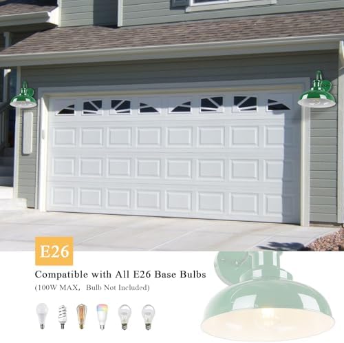 Outdoor Barn Lights - Rustic Farmhouse Exterior Mount Lights, Vintage Indoor/Outdoor Wall Lighting Fixtures, Industrial Green White Porch & Garage Lanterns - RZ007-2 GR+WH - Image 4