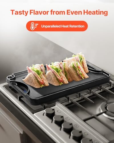 VEVOR Reversible Grill/Griddle, 14x8.5 inch Pre-Seasoned Cast Iron Griddle, Portable Rectangular Pan with Handle, Family Cookware for Indoor/Outdoor Stove Top Burner, Gas, Camping BBQ, Black - Image 7