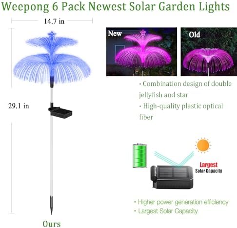 Weepong Solar Garden Lights 6 Pack New Upgraded Solar Lights Outdoor Waterproof 7 Color Changing Double Jellyfish and Star Flower Garden Decor Yard Lawn Christmas Decorations, Gifts for Women Mom - Image 2