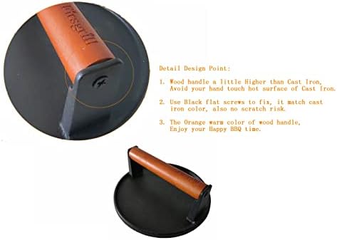 Firsgrill Burger Press 7.08" Round,Heavy-Duty Cast Iron Smash Burger Press Meat Steak With Wood Handle for Blackstone Camp chef Pitboss Weber Griddle Grills(Round) (Pack of 2) - Image 2