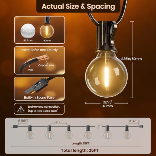 RTTY Outdoor String Lights LED 25 FT, Patio Light Waterproof 13 LED Bulbs - Image 3