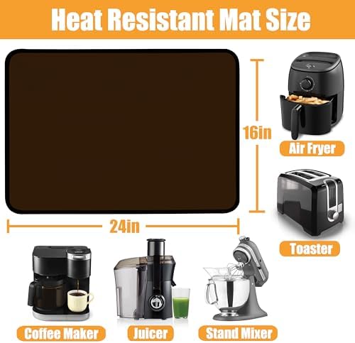 TOHONFOO Heat Resistant Mats for Countertop & Air Fryer, 24x16 in, Coffee - Image 3