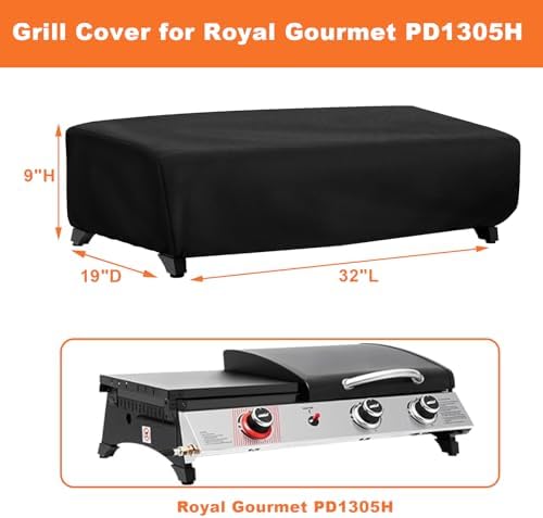 Tabletop Grill Cover for Royal Gourmet PD1305H 3 Burner Portable Grill and Griddle Combo, 600D Heavy Duty Outdoor Waterproof UV Resistant Windproof Dustproof Cover - Image 2