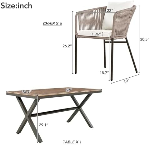 7-Piece Patio Dining Set for 6, Outdoor Patio Furniture Set, Beige - Image 3