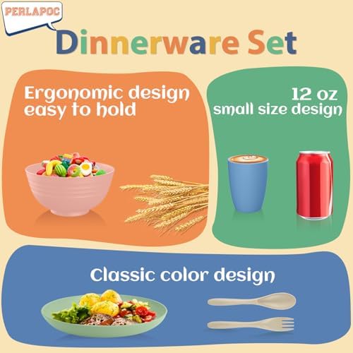 Wheat Straw Dinnerware Sets 20 PCS Service for 4, Unbreakable Kitchen Plates and Bowls Sets, Microwave Dishwasher Safe Dish Set, Outdoor Camping, RV, Apartment Essentials - Colorful - Image 6