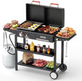 Bestfire Dual Fuel Gas & Charcoal Grill Combo, 327 Sq.In Propane Flat Top Griddle w/Cast Iron Griddle, Dual Lids, Side Shelves, Outdoor Griddle for Small Gatherings & Cookouts by GrillsOutdoorCooking