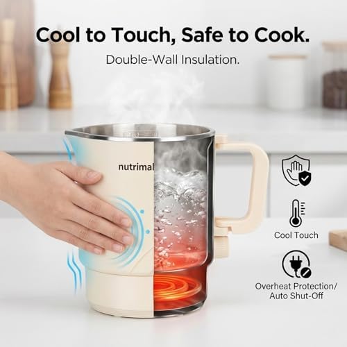 Electric Hot Pot, Mini Portable Ramen Cooker for Shabu Shabu, Soup, Oatmeal. Rapid Heating Electric Pot for Dorm Room & Quick Meals. Dual Power Control, Stainless Steel Interior. - Image 4