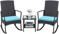 Greesum 3 Pieces Patio Furniture Set Outdoor Wicker Rocking Chairs,Blue by BuynowfromGreesum