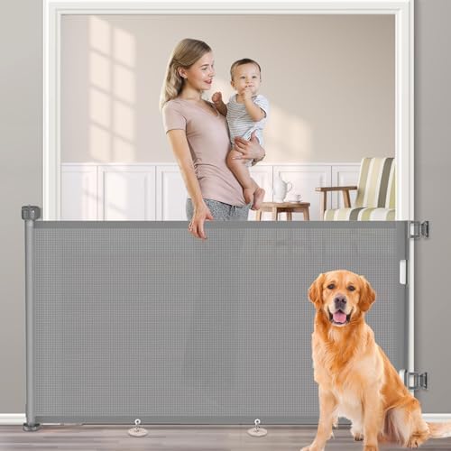 EZIGO 71 Inch Retractable Baby Gates Extra Wide Reinforced Baby Dog Gate by EZIGO