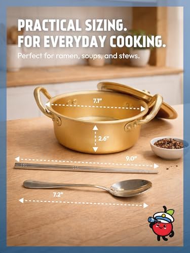 Korean Ramen Pot Set, Gold, Lid, Spoon, 900ml, 30.7oz - Image 2