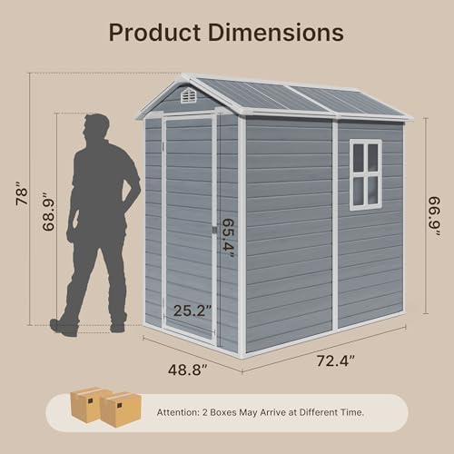 Gizoon 6x4 FT Outdoor Storage Shed with Floor, Resin Garden Tool Shed with Lockable Doors, Window, Vents, Reinforced Steel Frame, Waterproof Plastic Storage Sheds for Backyard, Patio, Lawn - Image 6