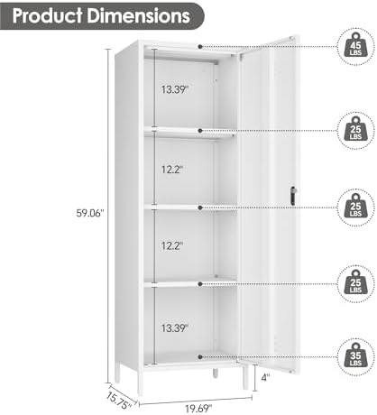 Lockable Metal Storage Cabinet Narrow Locker Cabinet (White) - Image 3