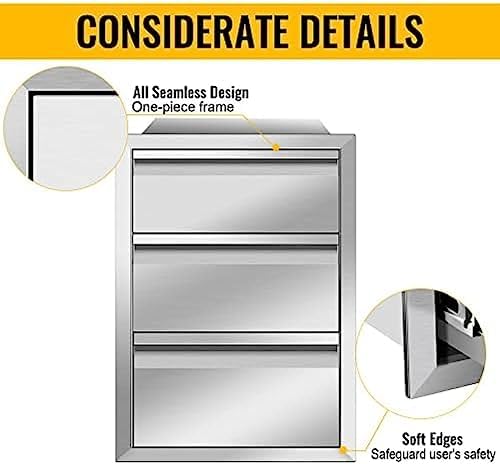 Outdoor Kitchen Drawers, Box Frame Style Flush Mount BBQ Drawer w/Stainless Steel Handle, BBQ Island Drawers For Patio Grill Station,Three Drawers - Image 6