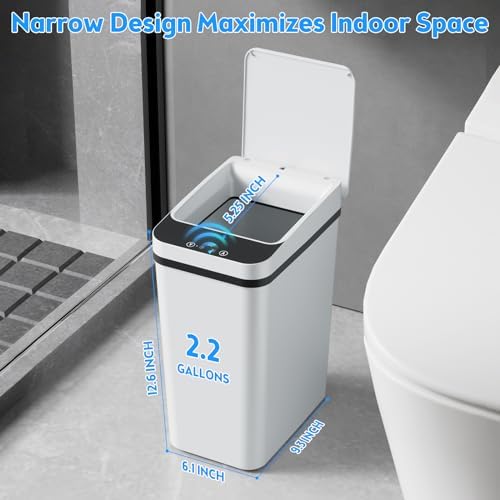 KOEYLE 2 Pack 2.2 Gallon Automatic Touchless Garbage Can, Small Motion Sensor Smart Trash Can, Slim Waterproof Trash Bin for Bedroom, Bathroom, Office, Living Room, White - Image 3