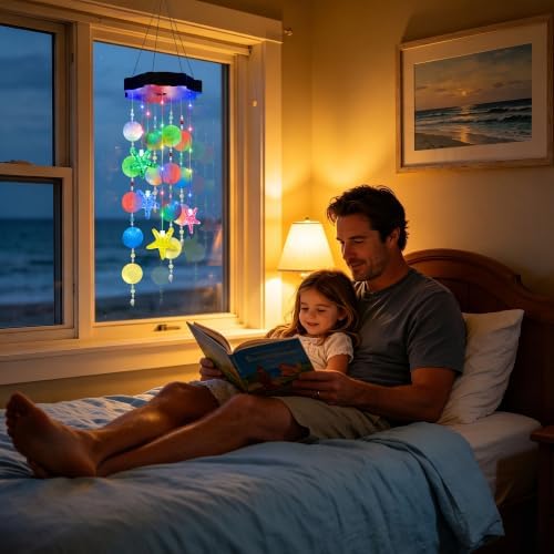 Toodour Boho Wind Chimes for Outside, Birthday Gifts for Women Mom Grandma, Waterproof 21 LED Solar Powered Shell Sea Star Hanging Lights for Patio Garden Yard Porch Outdoor Decor - Multicolor - Image 3