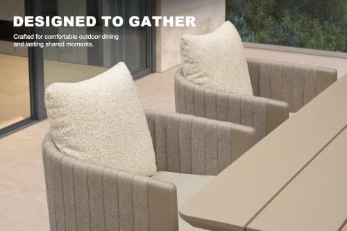 PURPLE LEAF Outdoor Dining Set 7 PC Aluminum with Olifen Wicker Chair Beige - Image 2
