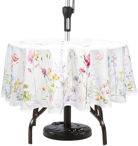 Round Outdoor Tablecloth with Umbrella Hole Umbrella Tablecloth Patio Tablecloths with Zipper for Courtyards, Terraces, and Beaches 60 in by Rodvnyh