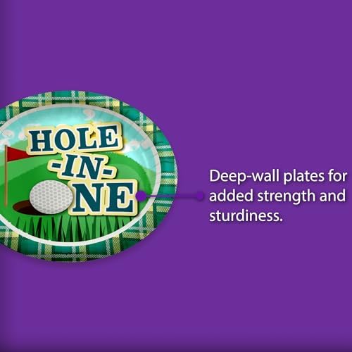 Hole in One Golf First Birthday - 32 Piece Disposable Party Supplies - Decorations for Golfing 1st Birthday Round Party Plates - Large 9" Paper Plates In Bulk - Image 3