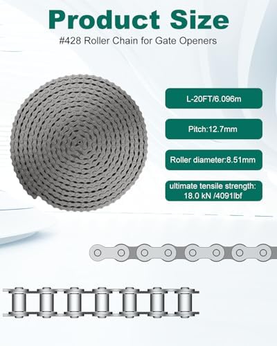 #428 Roller Chain for Sliding Gate Openers, 20 ft Carbon Steel Chain - Image 2