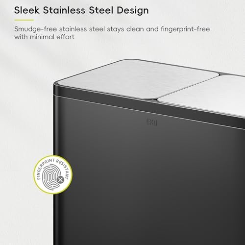 EKO EcoCasa Plus 2 x 10.6 Gal (2 x 40 L) Dual Trash Can for Kitchen, Large Stainless Steel Step-On Garbage Can, Trash and Recycle Bin Combo with Soft-Close Lids, Removable Buckets, Matte Black - Image 6