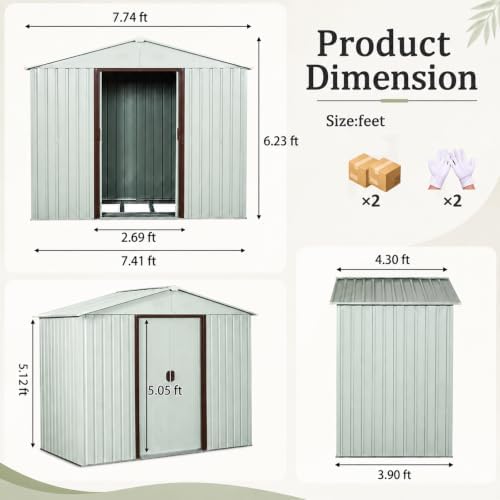8X4 FT Outdoor Metal Storage with Lockable Sliding Doors - Image 3