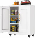 GAIOUS 35'' Tall Metal Storage Cabinet with Lock and Wheels, Steel Office Cabinet with 2 Door and 2 Adjustable Shelves, Lockable File Cabinet, Garage Cabinet, Rolling Cabinet for Home Office - White by GAIOUS