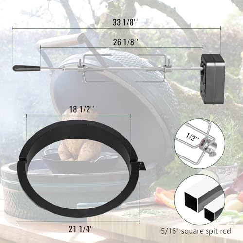 Rotisserie Accessory Attachment for Large Big Green Egg & Kamado Joe 18-inch Classic Joe, Complete Grill Accessory with 120V Motor, Stainless Steel Rotisserie Rod & Forks, Heavy Duty Iron Frame - Image 2