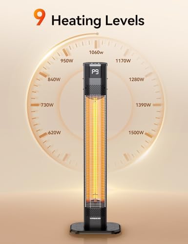 VAGKRI 42" 1500W Electric Outdoor Infrared Heater with Remote, 9 Heat Levels, 24H Timer, 1S Fast Heating, IPX5 Waterproof Tower Space Heater for Home, Office, Patio, Garage - Image 4
