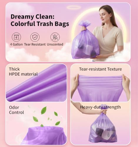 Small Trash Bags 4 Gallon, 0.86 Mil, Unscented, Purple, 150 Count - Image 4