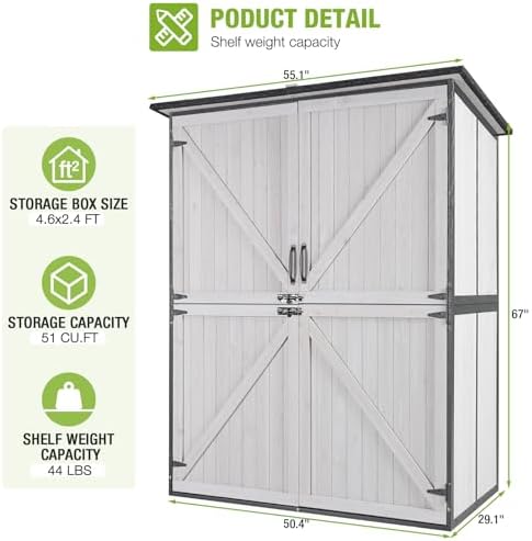 Outdoor Cabinet Storage Shed with Metal Frame Large Wooden Garden Shed Tool House with Floor,Door & Lock for Backyard Use - Image 2