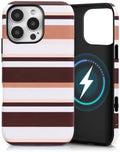 for iPhone 16 Pro Case, Magnetic Matte Frosted Dual-Layer Striped Phone Case for Women, Retro Aesthetic Cover Compatible with Mag Safe Accessories - Cocoa Stripe by YKCZL