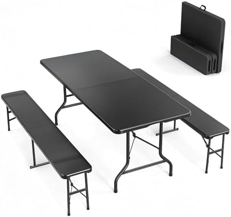 VINGLI Picnic Table Set with 2 Benches, 6 Feet Camping Table Chair Set by VINGLI