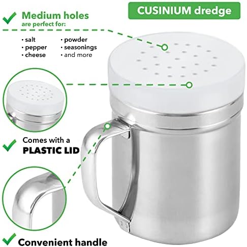 CUSINIUM Metal Salt Pepper Cooking Dredge Shakers - With Handle - Seasonings Spice Shakers With Holes and Lids - 6 Ounce, 2pcs | Style: Medium - Image 3