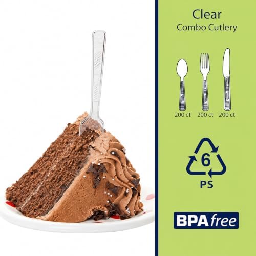 Clear Plastic Silverware Cutlery Set, 600 Count, 200 Forks, Spoons & Knives - Image 6