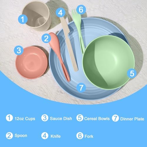 Wrova wheat straw bowls,plates,cups and cutlery sets 28 pcs - Unbreakable Dishwasher Safe dinnerware sets service for 4 - Ideal dish sets for kitchen, camping, indoors and out doors.Nordic - Image 3