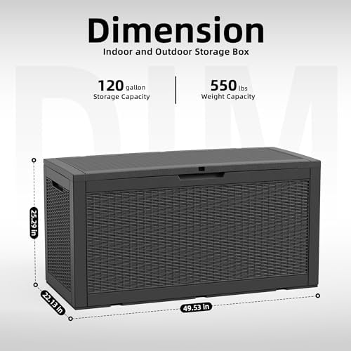 DRATO 120 Gallon Deck Boxes Outdoor Waterproof, Resin Large Lockable Storage Box with Lid, Outdoor Storage Bench Patio Cushions Furniture, Garden Tools, Pool Accessories (Black, 120 Gallon) - Image 2