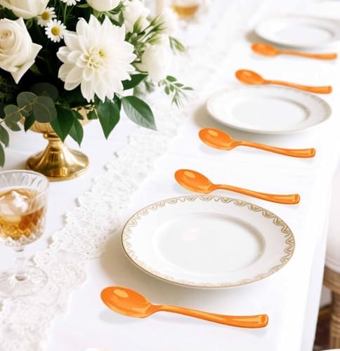 SietDESEO 50 PCS Orange Plastic Spoons Disposable Utensils Heavy Duty Orange Spoons Disposable Cutlery for Birthday Wedding Baby Shower Bridal Shower Plastic Silverware - Image 6