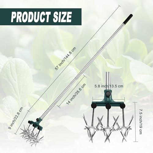 BARAYSTUS Rotary Cultivator Garden Rotary Tiller Adjustable Stainless Steel Poles Hand Tiller for Soil Mixing or Reseeding Grass Lawn Tiller Total Length 57 Inch - Image 2