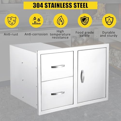 IDEALHOUSE Outdoor Kitchen Drawer 33''W x 22''H x 22''D, BBQ Access Door Drawers Combo with Paper Towel Rack, Stainless Steel Outdoor Kitchen Cabinets for BBQ Island Grill Station Storage Cabinet - Image 5