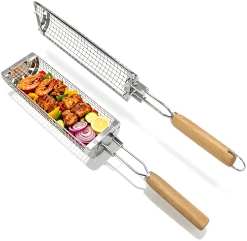 Rolling Grill Basket, 304 Stainless Steel Cylinder Grill Basket - Image 2