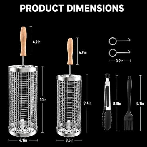 Rolling Grill Basket Set, 2 Nesting 304 Stainless Steel Baskets - Image 2