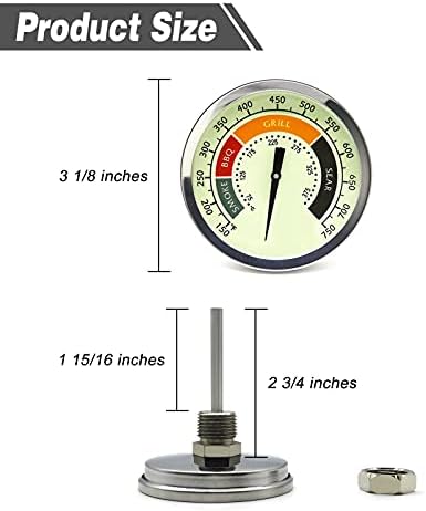 3 1/8” Accurate Luminous BBQ Thermometer Gauge 2 Pcs for Oklahoma Joe’s Smokers 3695528R06 & Most Charcoal Pellet Wood Pit Smoker Grills, 1/2 NPT Male Thread Temperature Gauge Replacement, Thermostat - Image 4