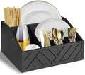Ukonvi Paper Plate Dispenser, Paper Plate Holder for Kitchen Counter, Wood Rustic Silverware Utensil Caddy, Cutlery Flatware Organizer Box for Cups Spoons Forks Plates Napkins, Kitchen Accessories by Ukonvi