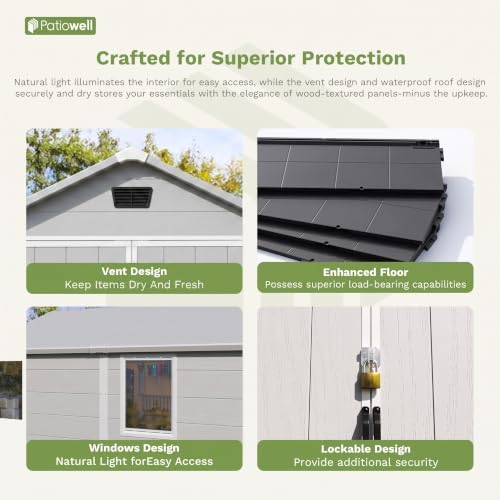 Patiowell 6X10 FT Plastic Outdoor Storage Shed with Floor, Light Grey - Image 5