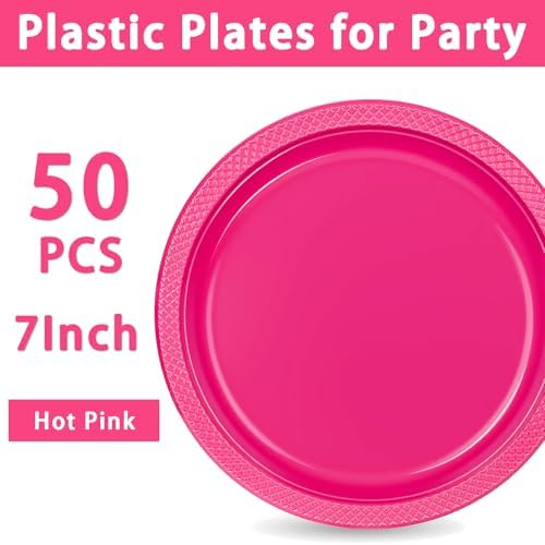 WELLIFE Hot Pink Plastic Plates 7 Inch 50 Count - Image 3