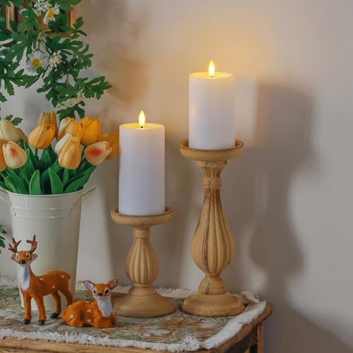Yeelida Outdoor 6pcs Flameless Waterproof Candles with Handy Remote Control, Cycle Timer Battery Operated Candle Grease Effect LED Flickering Pillar Plastic Long Lasting (White, 3" x4" 5" 5" 6" 6" 7") - Image 6