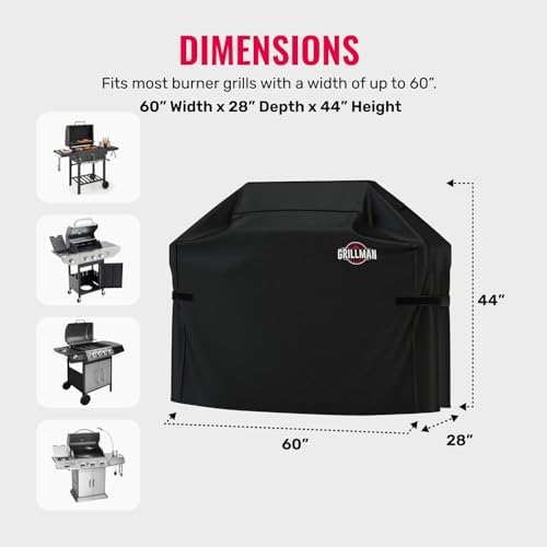 Grillman Premium Grill Cover for Outdoor Grill, BBQ Grill Cover 60 Inch- Rip-Proof, Waterproof, Top Heavy-Duty Large 60 Inch Grill Cover - Barbecue Cover & Gas Grill Covers (60"L x 28"W x 44"H, Black) - Image 3