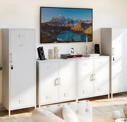 Lockable Metal Storage Cabinet Narrow Locker Cabinet (White) - Image 5